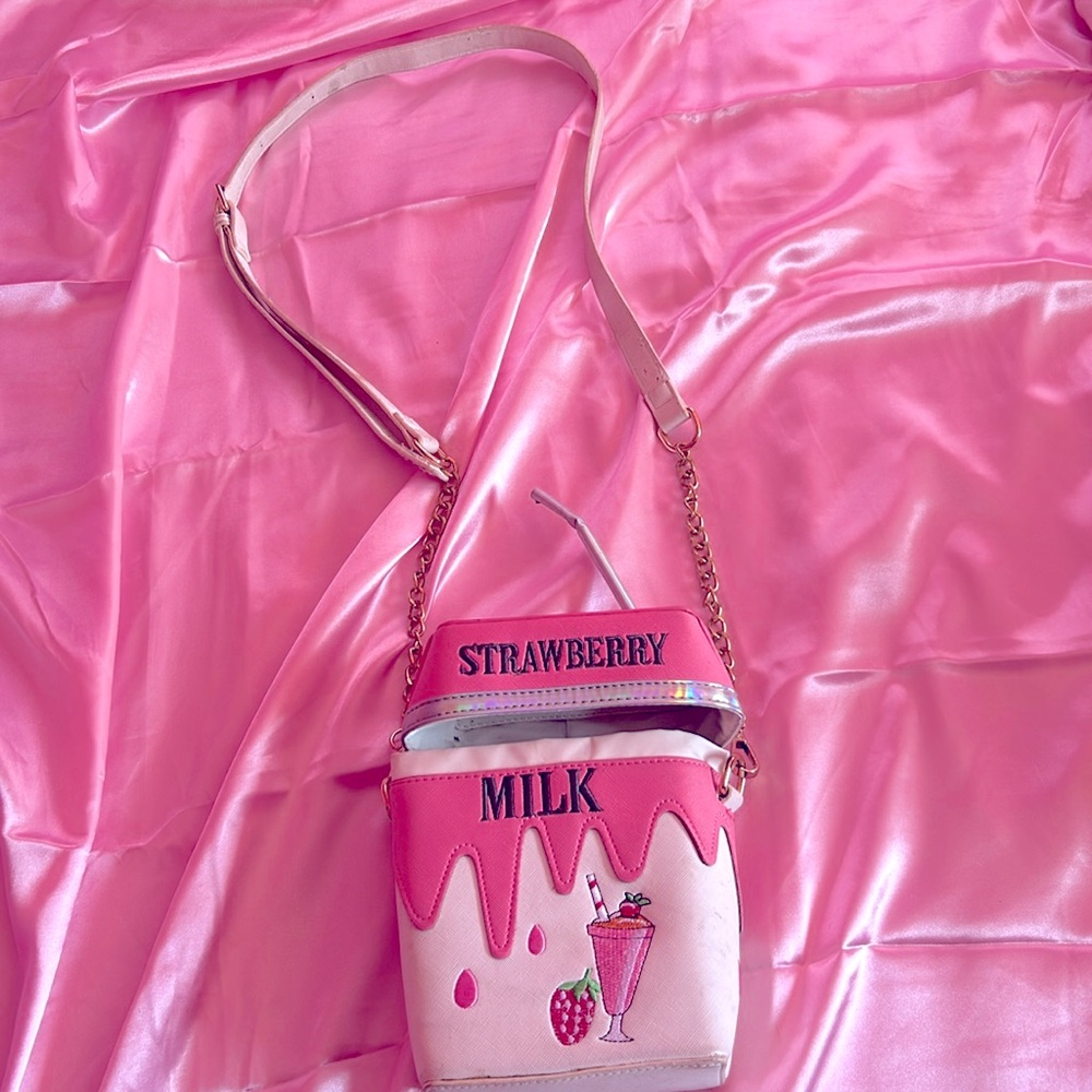 Novelty, strawberry milk box purse